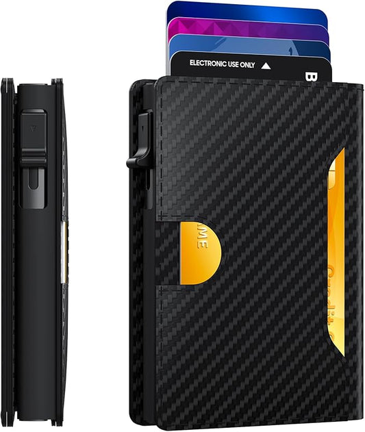 Frapkom Men Wallet, Trigger Wallet 8-11 Cards, Smart Pop Up Card Wallet with RFID Blocking Function, Cash Slots, Credit Card Holder, ID Window (Carbon Fiber)