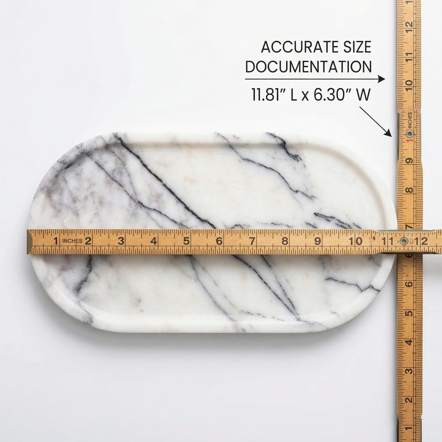 Natural Marble Vanity Tray for Bathroom Counter, Stone Catchall Tray for Perfume, Soap, Jewelry and Skincare, Bathroom Countertop Organizer for Vanity, Dresser or Kitchen Sink, 11.8 x 6.3 Inch