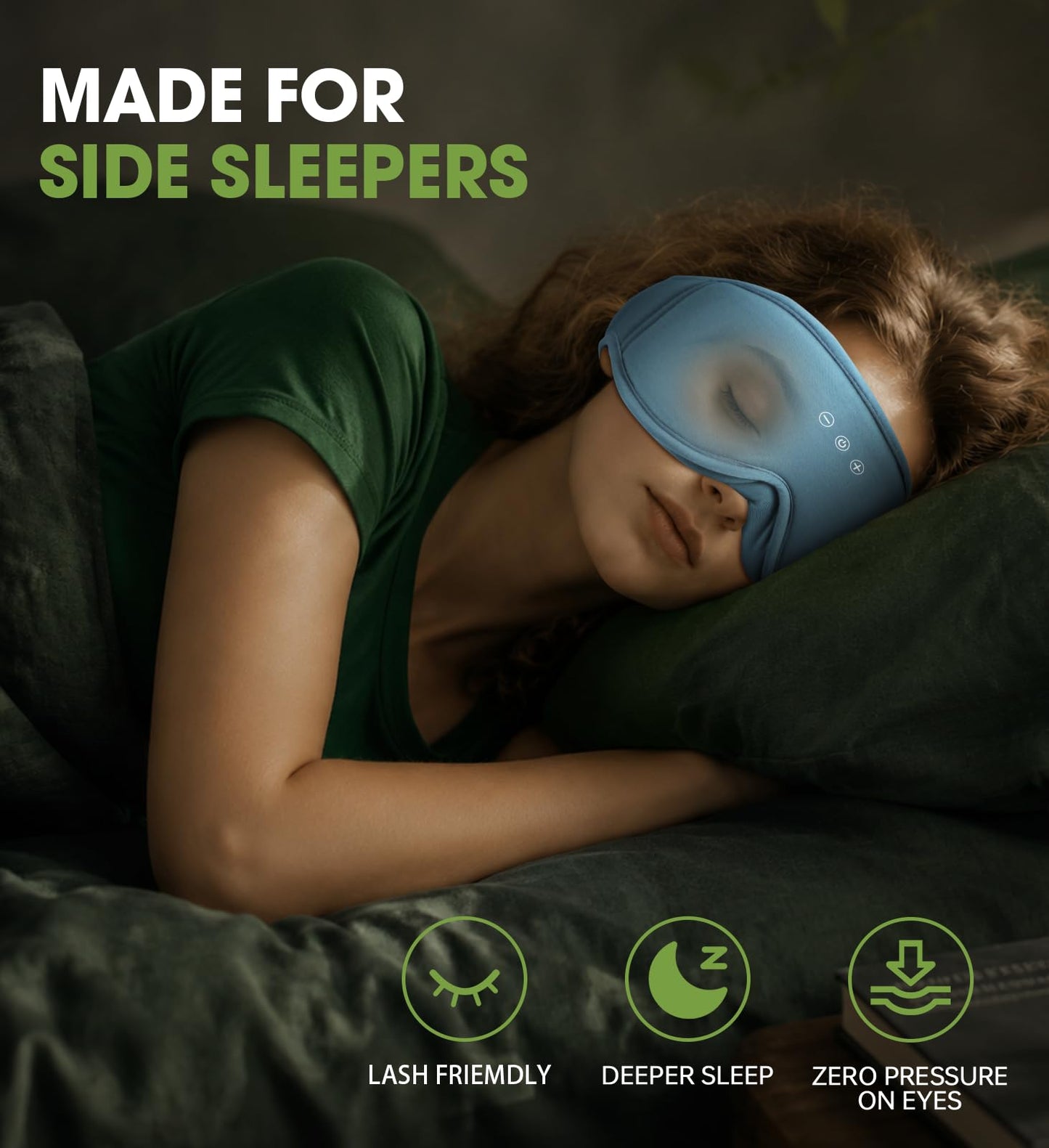 Bamboo Cotton Sleep Mask for Women - Bluetooth Sleep Headphones for Side Sleeper Blackout Eye Mask for Sleeping 3D Contoured Sleep Eye Cover Headband Ear Plugs Low Noise Hook (Blue)