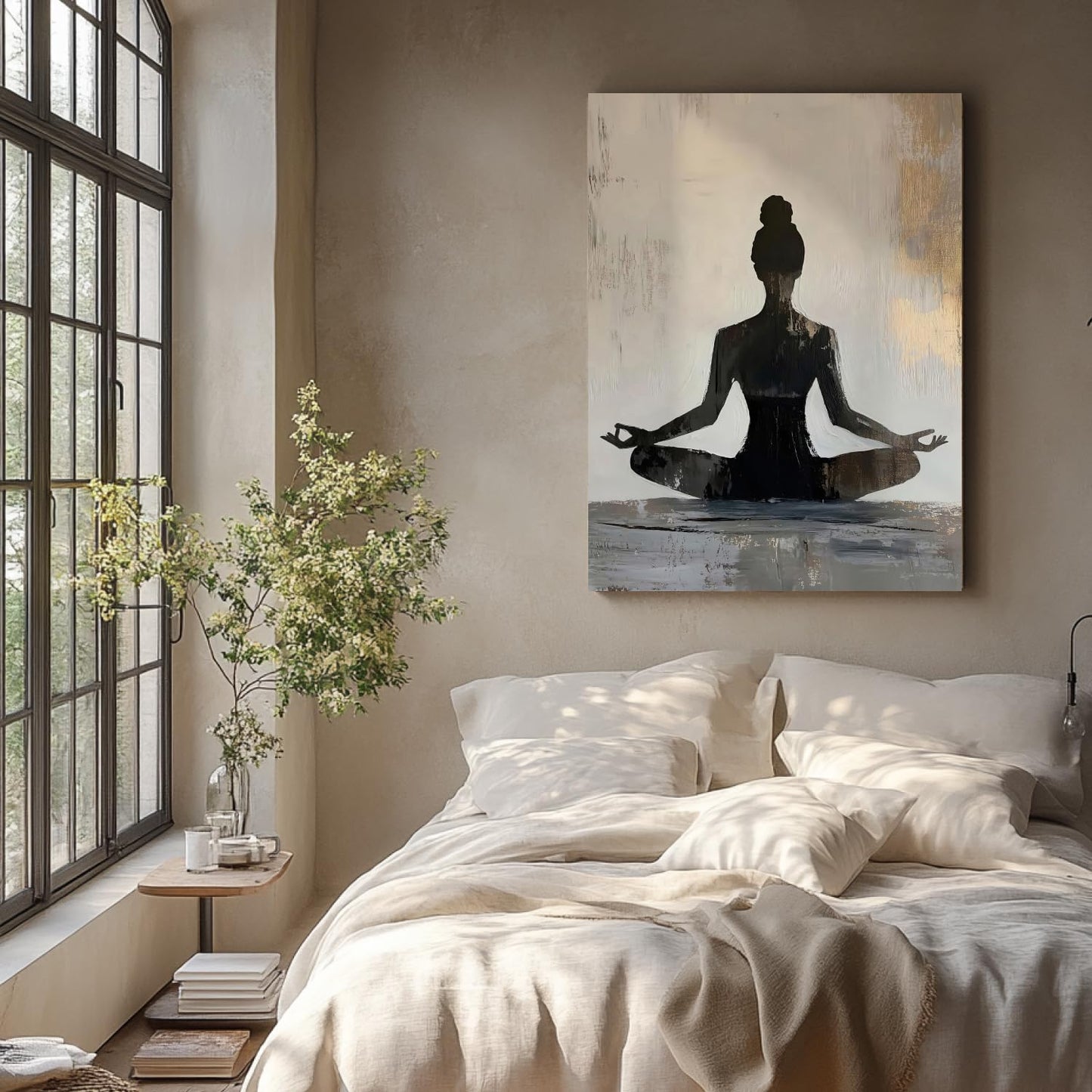GELDSTEI Framed Zen Wall Art, Modern Yoga Girl Canvas Painting, Tranquil Meditation Wall Decor, Spiritual Aesthetic Picture, Calming Mindfulness Poster Prints for Living Room Spa Yoga Studio 12x16 Inch
