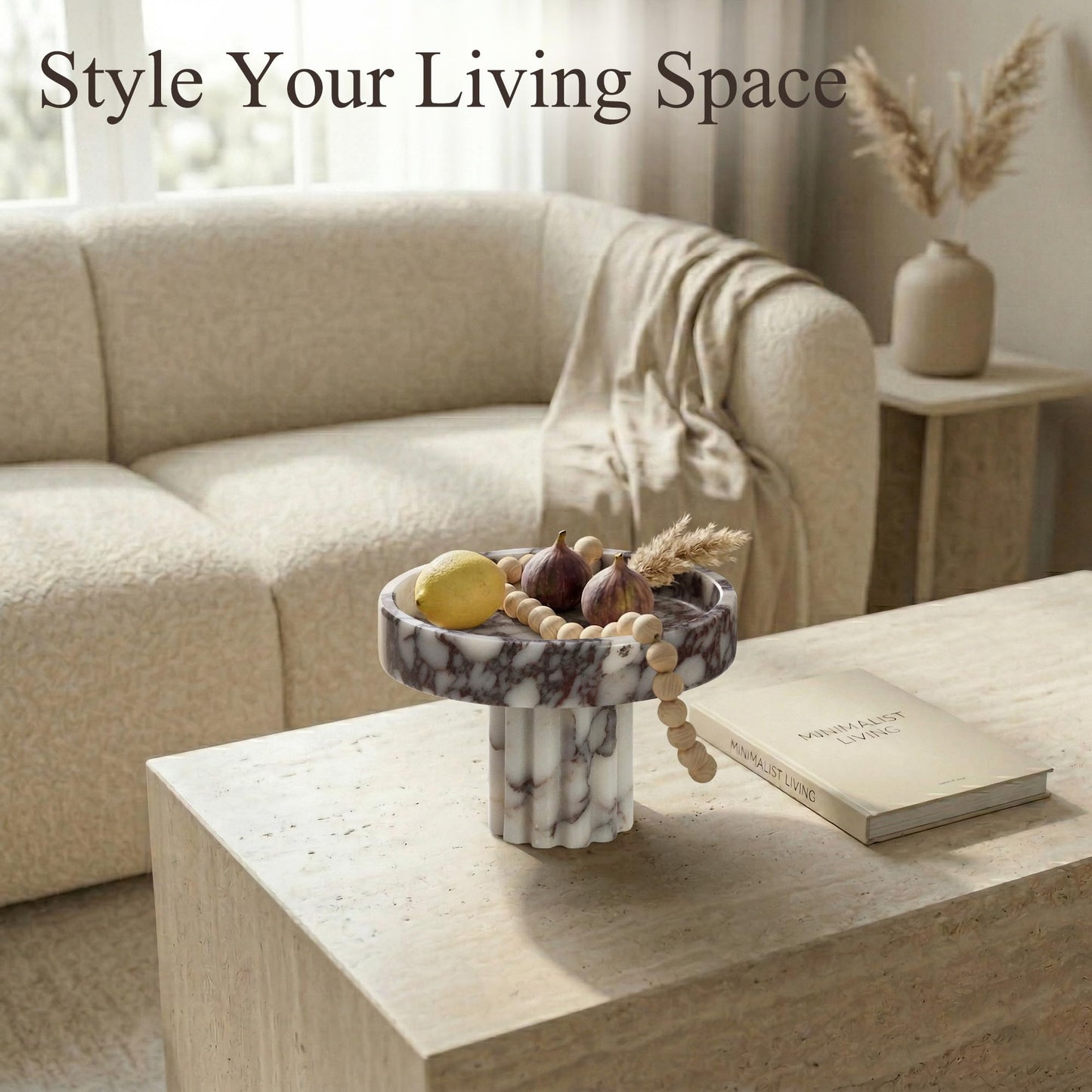 YMXYJM,Natural Marble Pedestal Tray,Decorative Display,Calacatta Viola