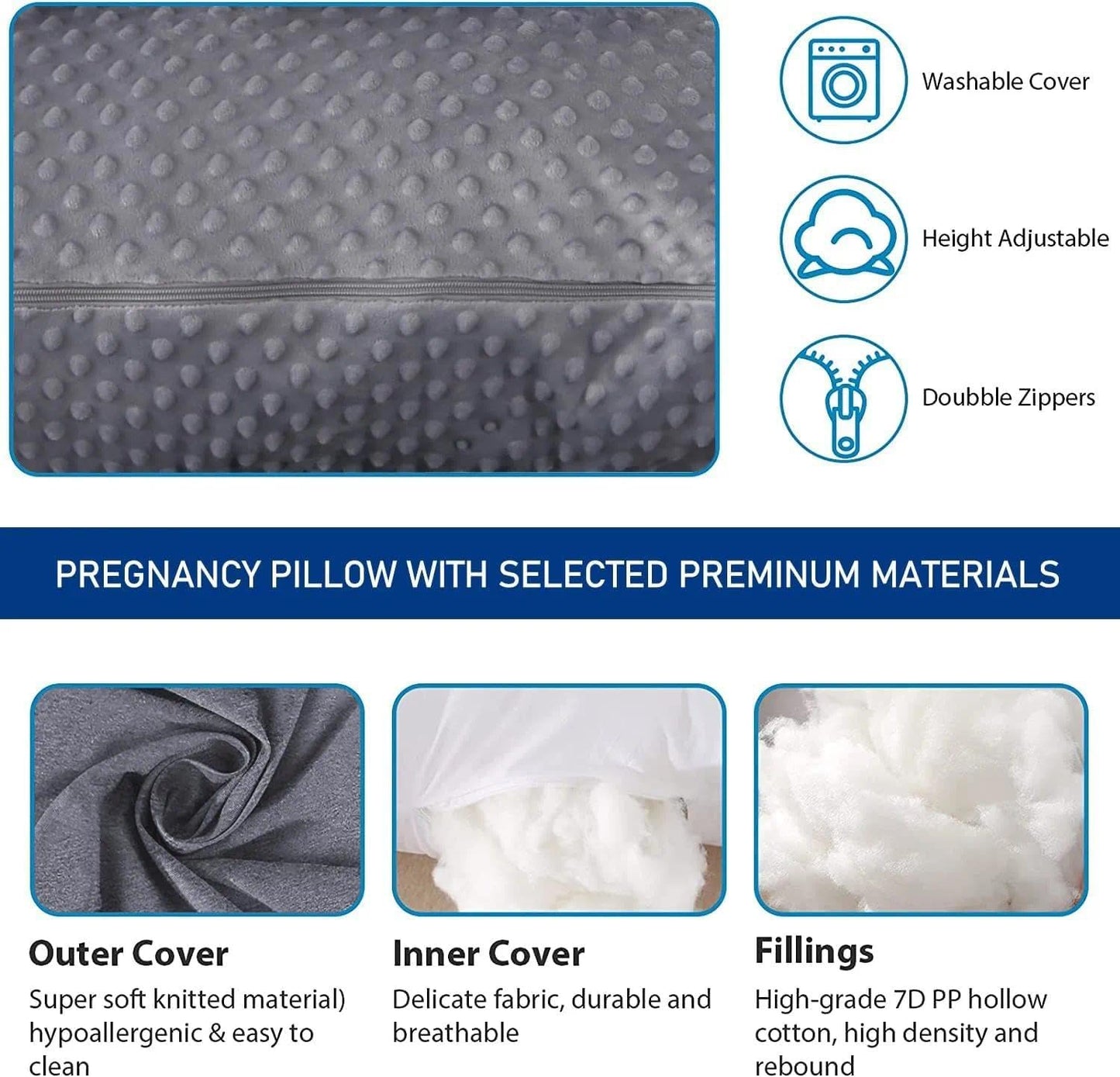 Pregnancy Pillows for Sleeping, U Shaped Full Body Maternity Pillow for Pregnant Women with Removable Cooling Cover, Support for Back, HIPS, Legs, Belly, 57 Inch, Black