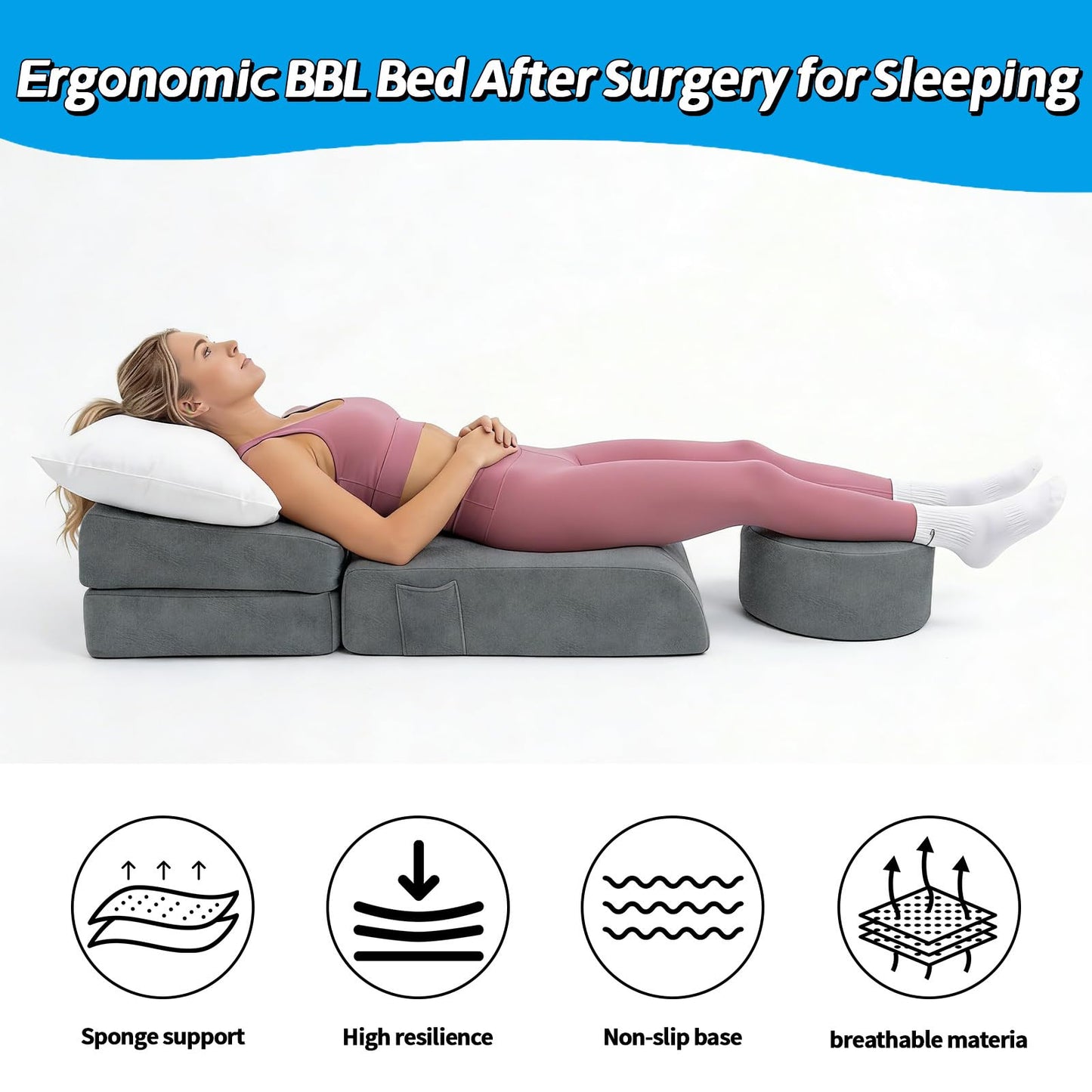 CACLSF BBL Cushion, Tri-Fold BBL Pillow After Surgery for Sleeping, Adjustable-Size Hip Opening, Flexible Disassembly and Placement, Colchon para BBL with Hole, Enhance Comfort Soft Sponge Support