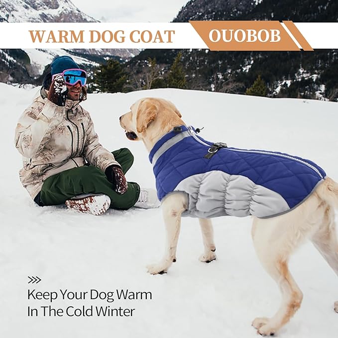 OUOBOB Small Dog Coat,Dog Jackets for Small Dogs,Warm Winter Jacket, Puppy Coat with Harness Built in,Waterproof Dogs Jacket,Puppy Cold Weather Coats,Pet Winter Clothes Snowsuit Shih Tzu Bichon,Blue