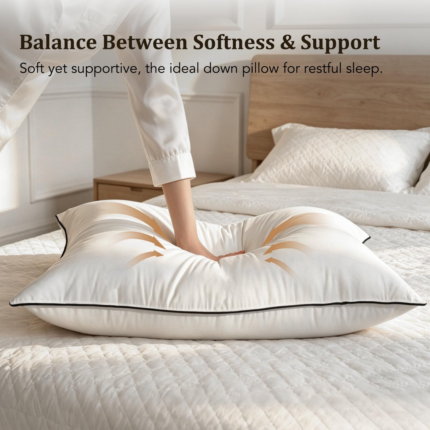HYVIF Bed Pillow, Luxury Hotel Feather and Down Pillow for Side and Back Sleepers with Premium Cotton Shell, Gusseted Pillows for Sleeping, Soft and Supportive, Downproof, Queen Size 2 Pack