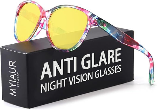 Myiaur Night Vision Driving Glasses for Women, Polarized Anti Glare Yellow Lens Glasses for Nighttime, UV400 Protection
