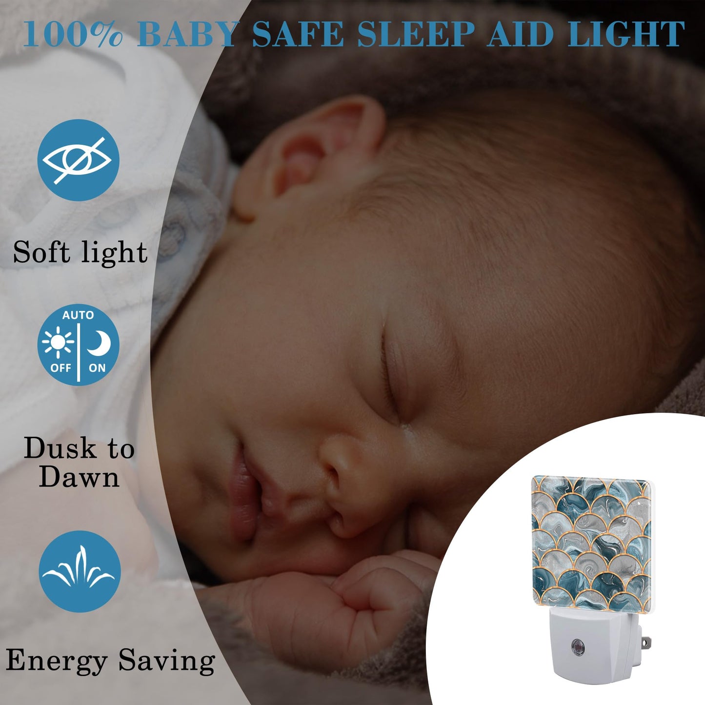 Uiaoiais Golden Fluid Marble Texture Night Light Plug into Wall with Dusk to Dawn Sensor Cute Nightlight for Kid Girls Boys Women Men Room Decor, Hallway, Kitchen, Bathroom, Nursery, Stairs