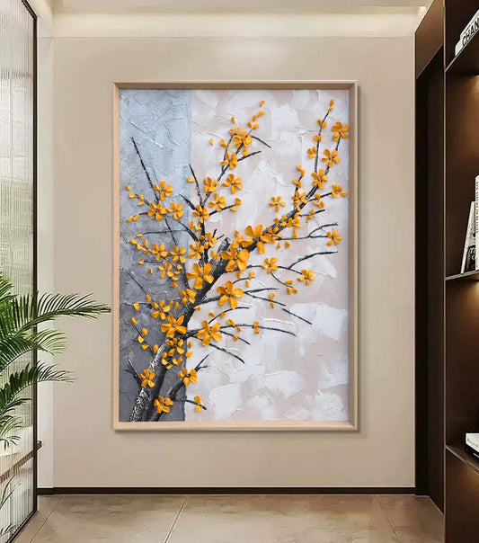 Hand Painted Plum Plossom Flower Canvas Wall Art for Living Room