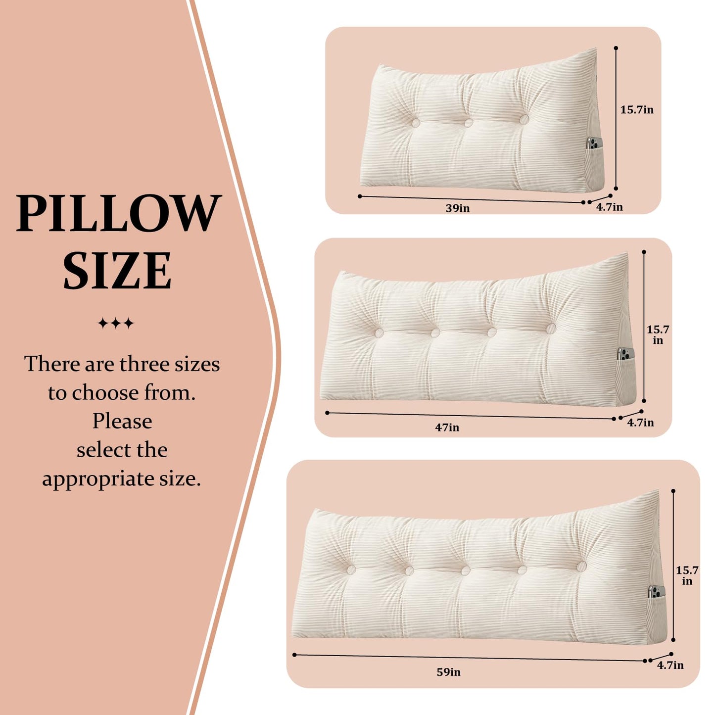 UUluhao Wedge Headboard Backrest Pillows for Sitting Up in Bed Rest Large Triangle Bolster Cushion Daybed Pillow Lumbar Support Leg Positioning Cushion,Pink 39 * 15.7 * 4.7in