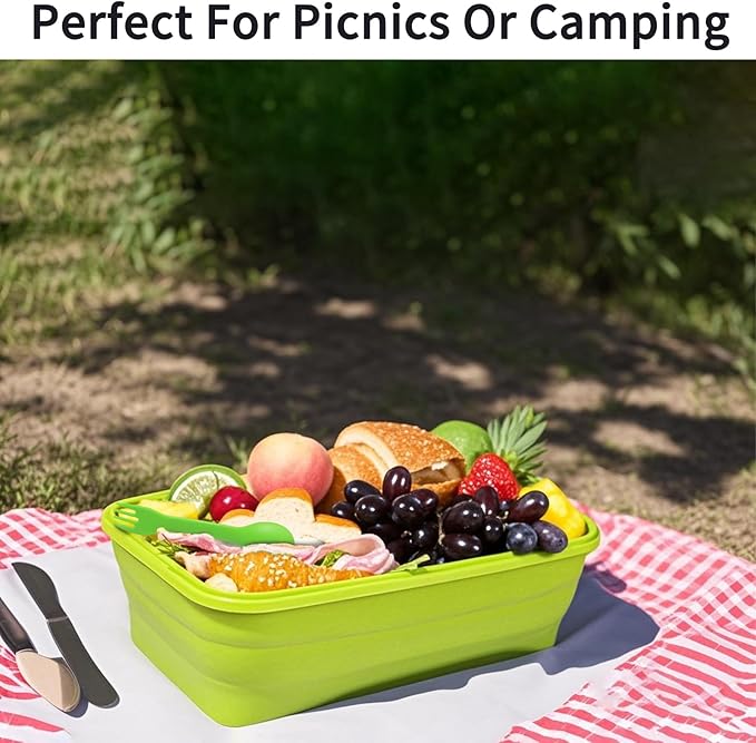 PTOIYUT 82.8oz Extra Large Collapsible Silicone Food Storage Containers with Airtight Lids, 2 Pack Foldable Bento Boxes for Kitchen Office Travel Camping, Microwave Freezer Dishwasher Safe, BPA Free,
