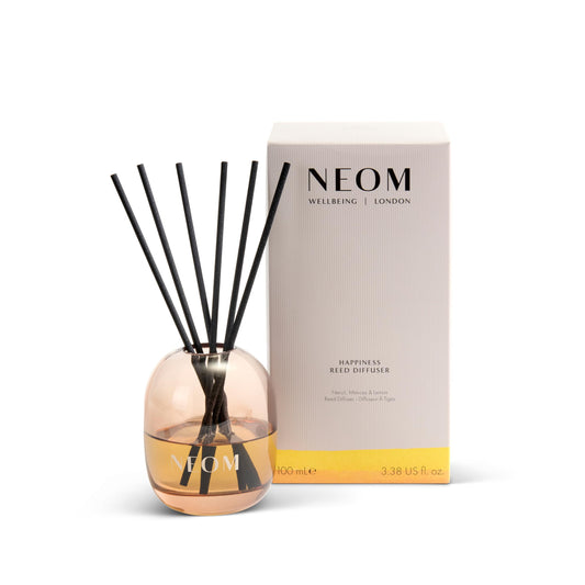 NEOM Happiness Reed Diffuser, 100ml | Neroli, Mimosa & Lemon I Lasts 12 Weeks I Pure Essential Oils I 100% Natural I Refillable & Reusable