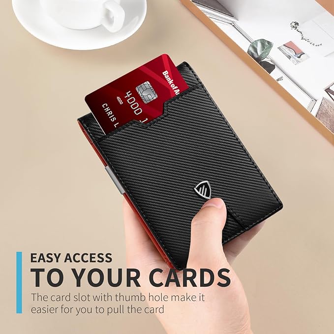 RUNBOX Mens Slim Wallet with Money Clip RFID Blocking Bifold Credit Card Holder for Men with Gift Box