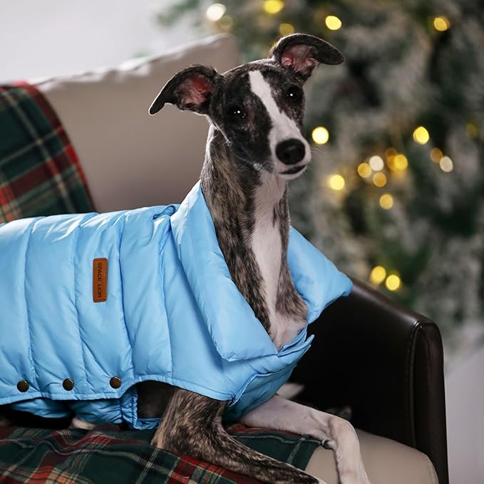 SPACE LION Dog Puffer Jacket, Down Winter Coat, Durable Outdoor Coat for Cold and Windy Conditions, Lightweight & Adjustable Fit Coats for Medium & Large Dogs, (Blue, Size20/XL)