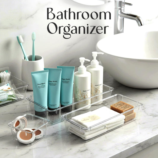 KICHLY 25 Piece Clear Drawer Organizer Set – Multi Size Storage Trays for Bathroom, Vanity, Makeup, Kitchen Utensils, Office & Bedroom - Office Desk Organizers & Caddy