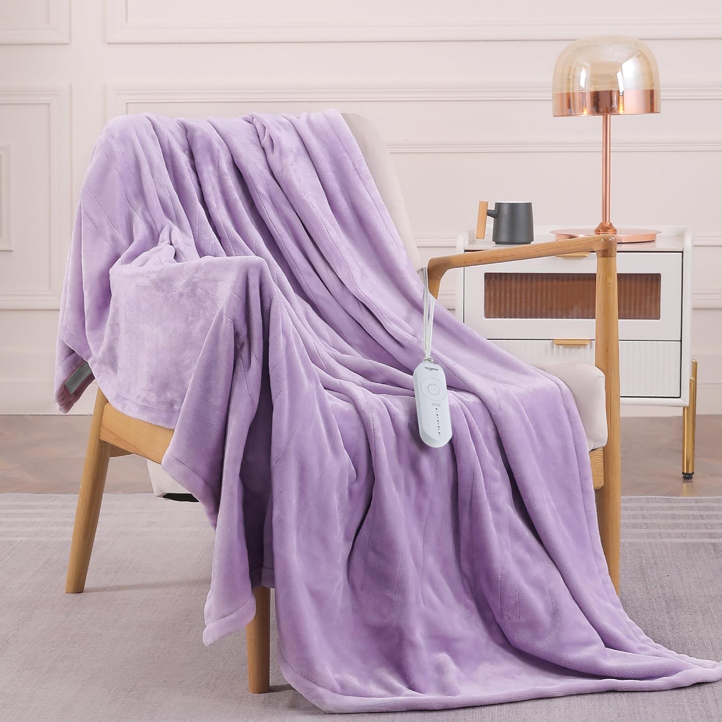 HOMLYNS LuxeHeat Heated Blanket Electric Blanket, Soft Flannel Sherpa Heated Throw, Heating Blanket with 5 Heat Settings, 3 hrs Timer Auto Shut Off (50x60 inches, Purple), Only for 120V Voltage Use