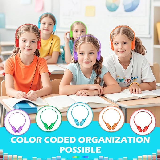 Bulk Headphones 30 Pack for Classroom School Kids, Wholesale Wired Adjustable Headphones Earphones for Students Schools Libraries Museums 3.5mm Jack Multi Color