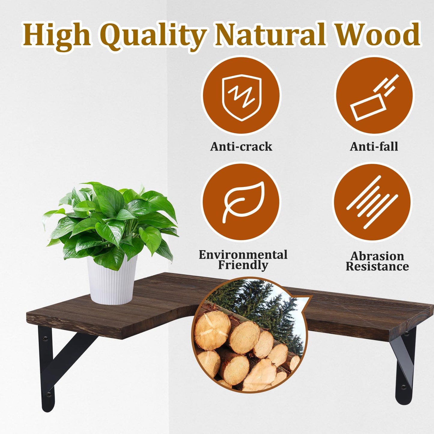 CACASO 5 Pack Floating Shelves, Rustic Wood Wall Storage Corner Shelf, Wall Mounted Wood Shelves for Office, Home Decor, Bathroom, Kitchen(Dark Brown)