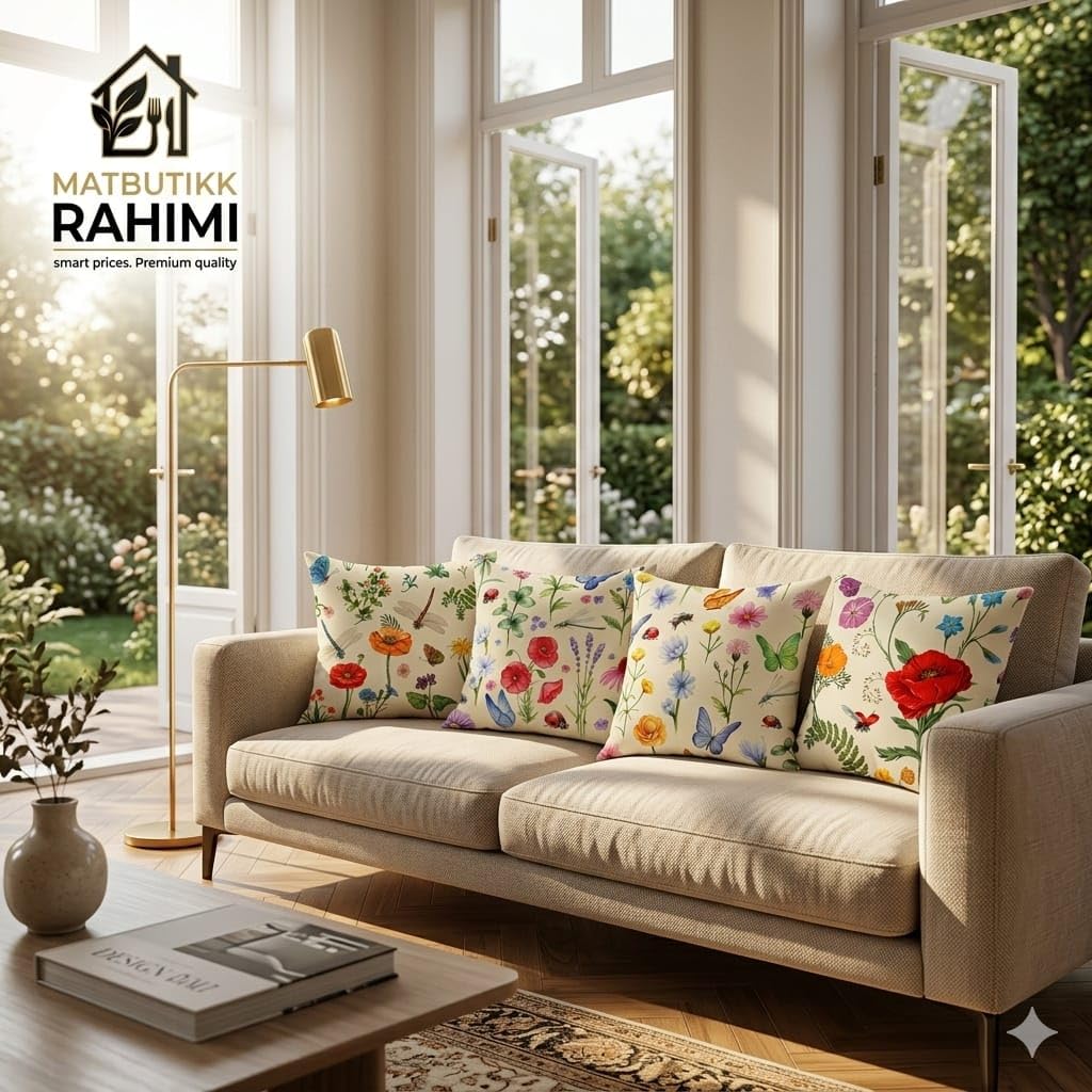Matbutikk Rahimi Floral Throw Pillow Covers Set of 4, 18x18 Inch, Pillow Covers, Linen Cushion Covers with Hidden Zipper, Soft Decorative Farmhouse Pillow Covers for Sofa Couch Bedroom Living Room