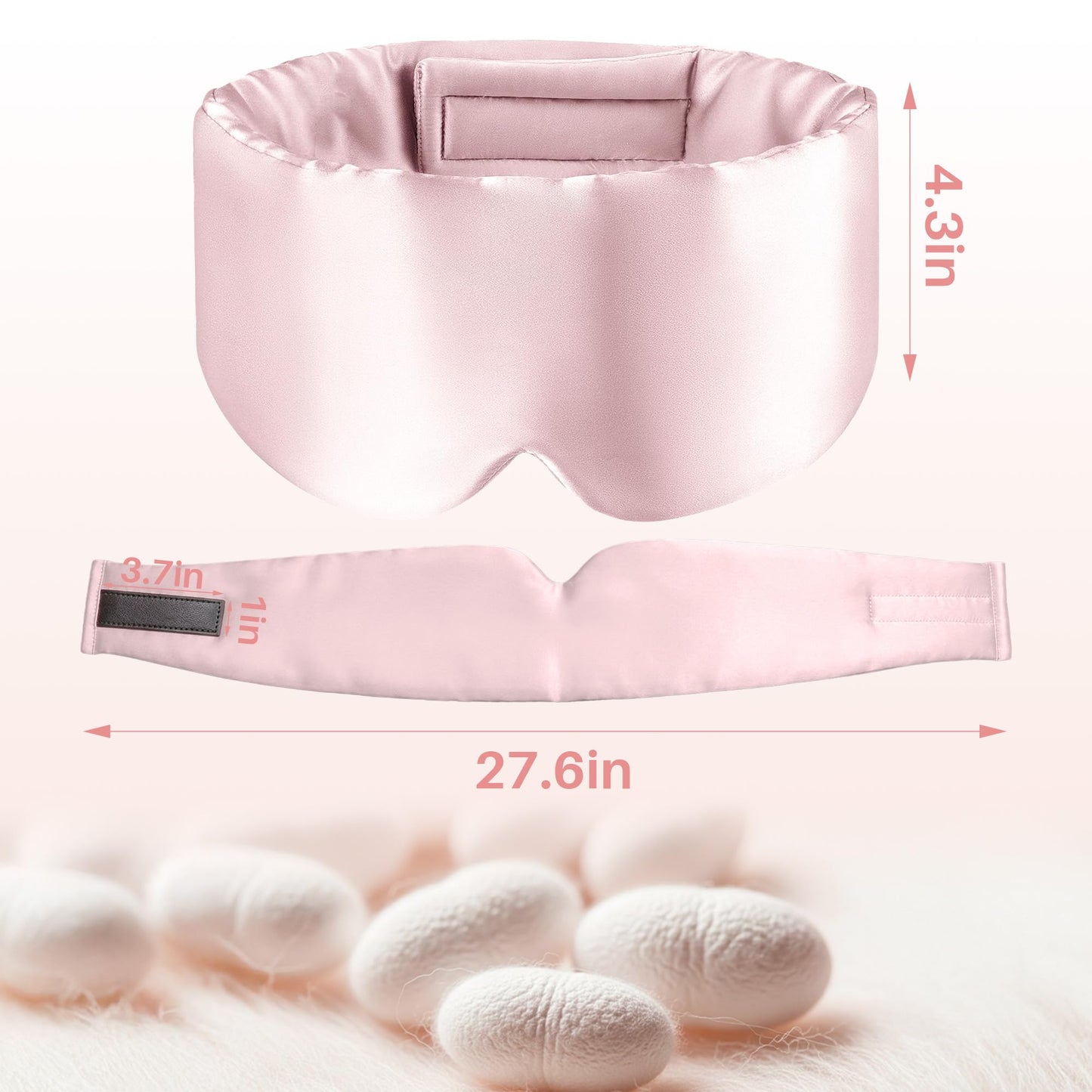 100% Natural Silk Sleep Masks for Women, Mulberry Blackout Sleeping Mask for Side Sleeper, Adjustable Strap Eye Cover, Travel Rest Essentials, Fits All Head Sizes(Pink)