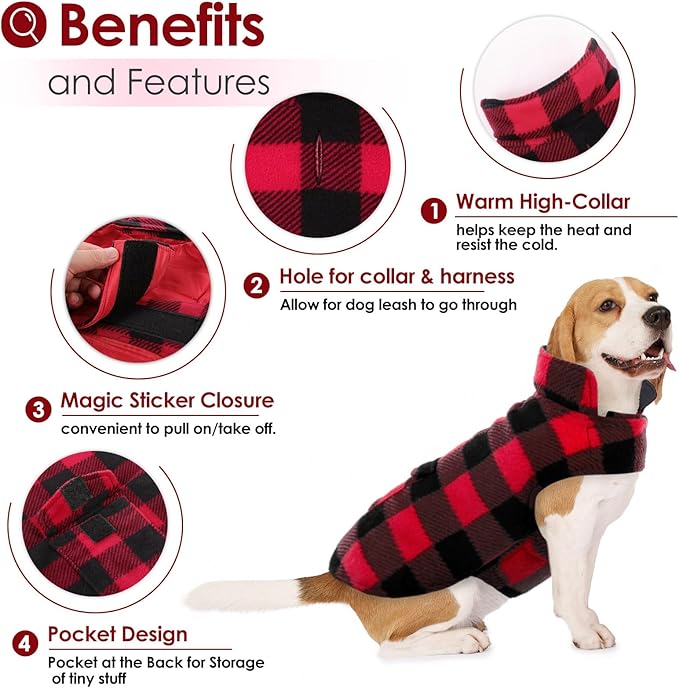 AOFITEE Dog Coat Plaid Dog Winter Coat for Small Dogs, Warm Dogs Jacket Christmas Sweater, Waterproof Pet Puffer Jacket, Reversible Pet Cold Weather Coats for Small Medium Large Pets, Red M