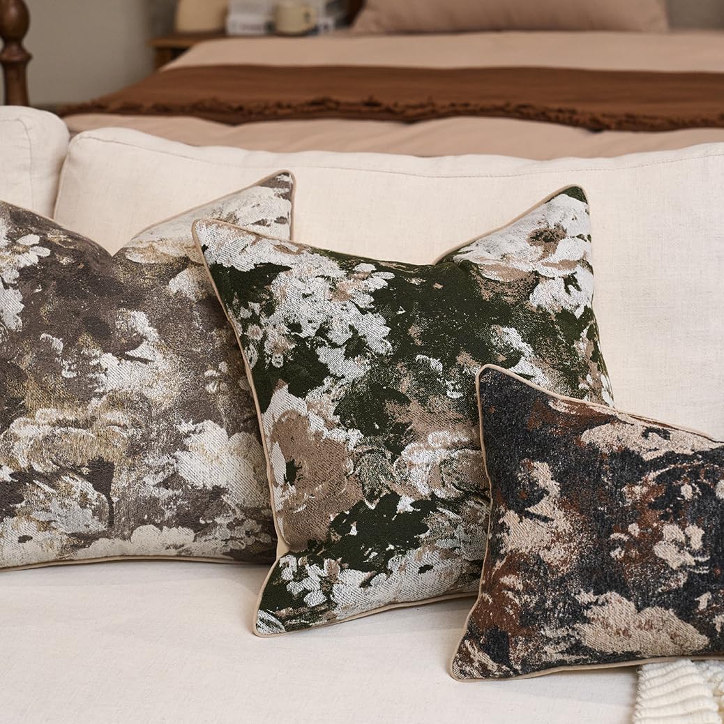 Yangest Neutral Flower Pillow Cover 20 x 20 Inches, Nature Chenille Square Throw Pillow Cover Soft Luxury Accent Couch Pillow Cover for Living Room Bedroom, Beige