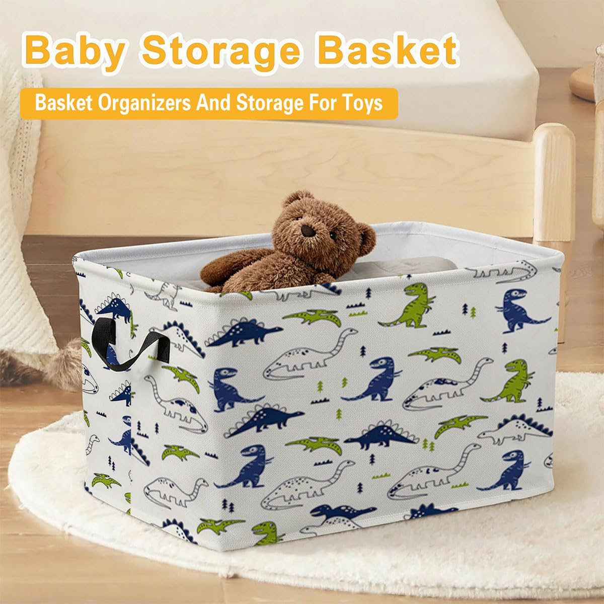 55L Dinosaurs Laundry Basket Dirty Clothes Hamper with Handles,Foldable Blanket Storage Large Laundry Hamper with Waterproof PE,Toy Storage Bin Organizer,Cube Clothes Organizer,Home Decor