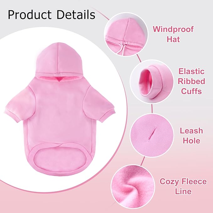 BAOBICUTE Dog Basic Hoodie Soft Dog Clothes Cold Weather Sweaters for Medium Large Dogs Cozy Fabric Warm Sweatshirt with Leash Hole (Pink, XXL (Back: 30.71",Chest:37", Neck: 27.56"))