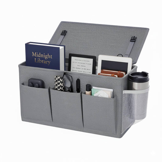 Pomodee Bedside Caddy 6 Pockets Bottle Holder Dorm Hospital Bunk Bed Storage Gray