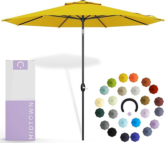 Midtown Umbrellas 10-Year-No-Fade - 6 Ft - UV Proof Yellow Polyester Fabric - Umbrella Outdoor Patio, Aluminum Frame Large Patio Umbrella for Garden, Pool & Deck - Black Pole