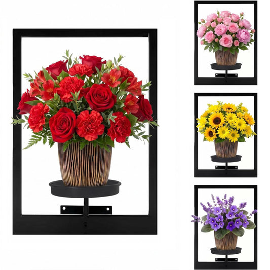 TECKED 4 Pack Black Metal Indoor Window Plant Shelves Hanging Plant Shelves Picture Frame Outdoor Plant Rack for Indoor Outdoor,Decoration Racks for Home Decor Wall