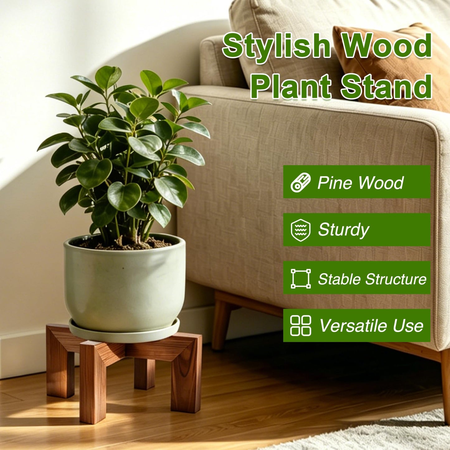 Phyluckny Wood Plant Stand Indoor Outdoor, Mid Century Modern Planter Holder, Sturdy Plant Pot Stand, Single Floor Flower Pot Holder (Walnut, Fit 2.5-8 Inch Pots)