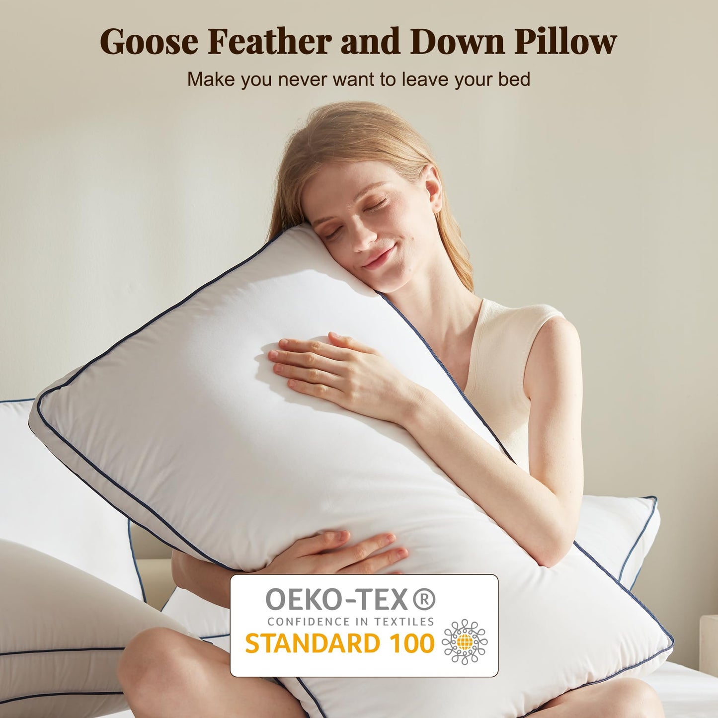 Cosybay Goose Feather and Down Pillow Standard Set of 1- Luxury Hotel Collection Bed Pillow for Sleeping, 600 Thread Count Cover, Gusseted Design, Medium Firm,Soft Support, 20x26 Inch