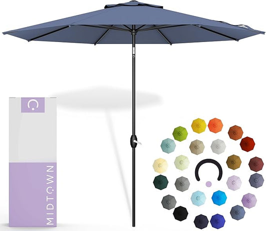 Midtown Umbrellas 10-Year-No-Fade - 6 Ft - UV Proof Pale Navy Polyester Fabric - Umbrella Outdoor Patio, Auto-Tilt Aluminum Frame Large Patio Umbrella for Garden, Pool & Deck - Black Pole