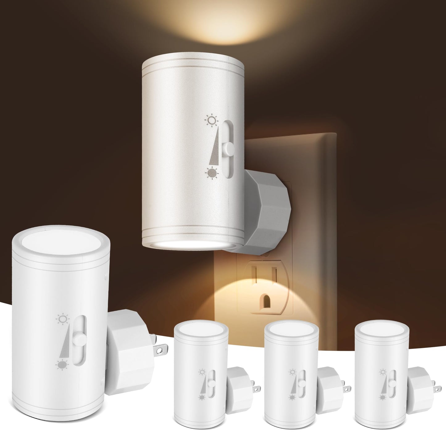 SETEN LED Night Lihgt Dimmable Plug into Wall,Night Lights Plug in,Cool White 4000K(0-300 LM), Light Sensor Dusk to Dawn Nightlight,for Hallway Bathroom,Bedroom 4- Pack