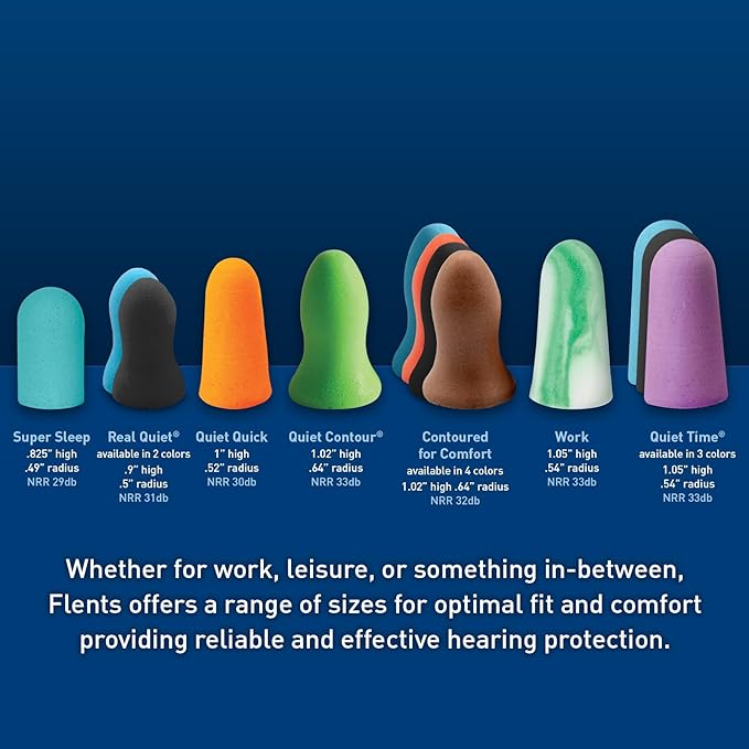 Flents Protechs Foam Ear Plugs for Sleeping, Snoring, Traveling, Concerts, Construction & Studying, Ultra Soft & Comfortable, Blue, 10 Pairs, NRR 32 Hearing Protection for Loud Noise