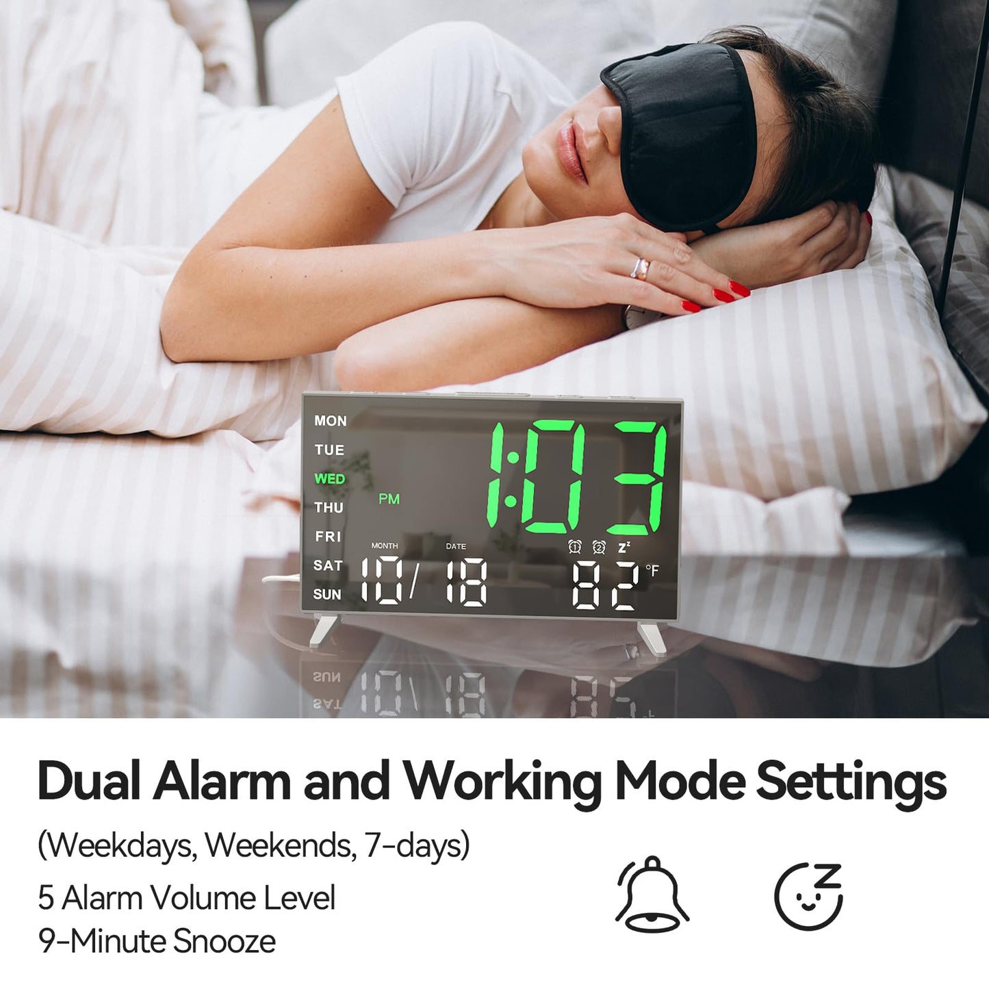 MEISHIDA Alarm Clocks for Bedrooms, Small Digital Clock, LED Mirror Alarm Clock with USB Ports, Desk Clock for Kids, Dual Alarms, Snooze, 4 Levels Brightness, 12/24H (Grey)