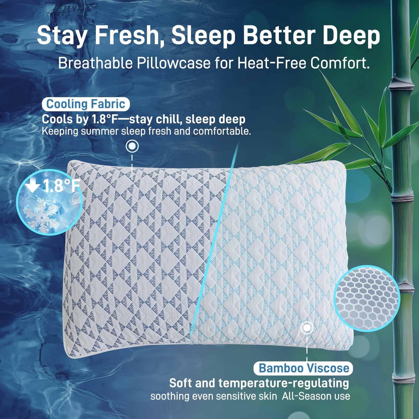 Cotelovo Shredded Memory Foam Soft Bamboo Viscose Pillows Adjustable Hypoallergenic Hotel Quality Bed Pillows for Side, Back and Stomach Sleeper, Oeko-TEX Certified Queen Size Set of 2