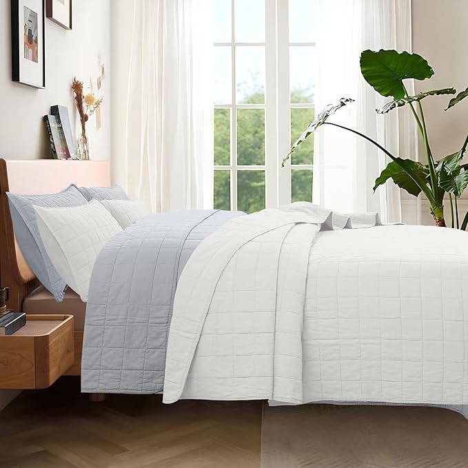 100% Cotton Quilt Sets King Size - Soft Lightweight Quilt Bedding Set for Bedroom Decor- Bedspread in Geometric Pattern with 2 Pillow Shams for All Season, 98x106 inches
