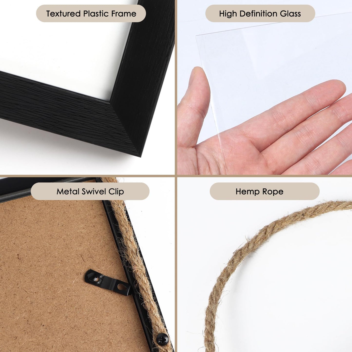 QUTREY 5x7 Collage Picture Frames Black, 6 Openings Vertical Hanging Photo Frame Set Display 5 by 7 inch Pictures for Wall Decor, 2 Pack
