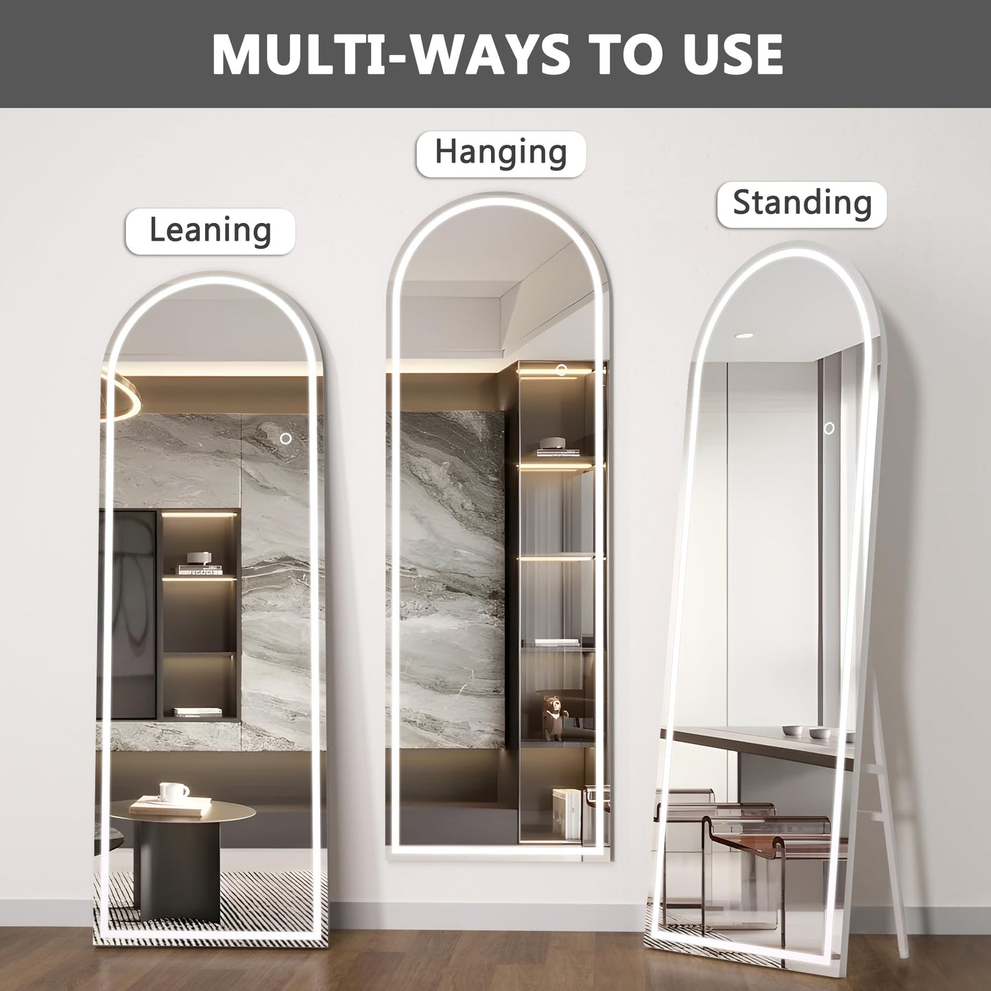 Hasipu 79" X 36" Full Length Mirror with Lights, Aluminum Frame Arch Led Mirror Full Length and 3 Colors Temperatures & Brightness Adjustable