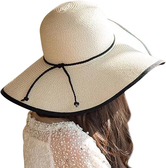 Lanzom Womens Wide Brim Straw Hat Big Floppy Foldable Roll up Cap Beach Sun Hat UPF 50+