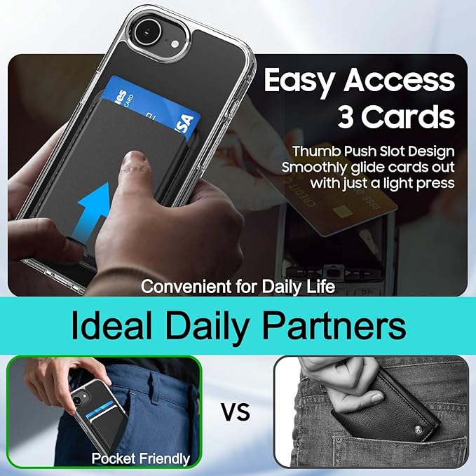 Ntwinro Magnetic for iPhone 16e Clear Case (Compatible with MagSafe) with Blue Detachable Wallet & Card Holder for 3 Cards [RFID Blocking] Military Grade Protective Slim Phone Cover