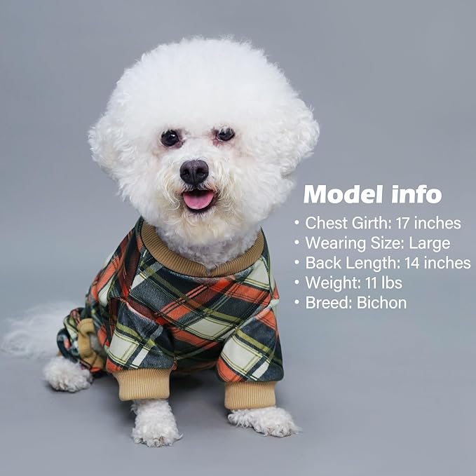KYEESE Dog Pajamas Medium Sized Dog Lightweight Pjs Comfy Pet Clothes Soft Coat Velvet Jammies Stretchy Onesie, Khaki, XX-Large