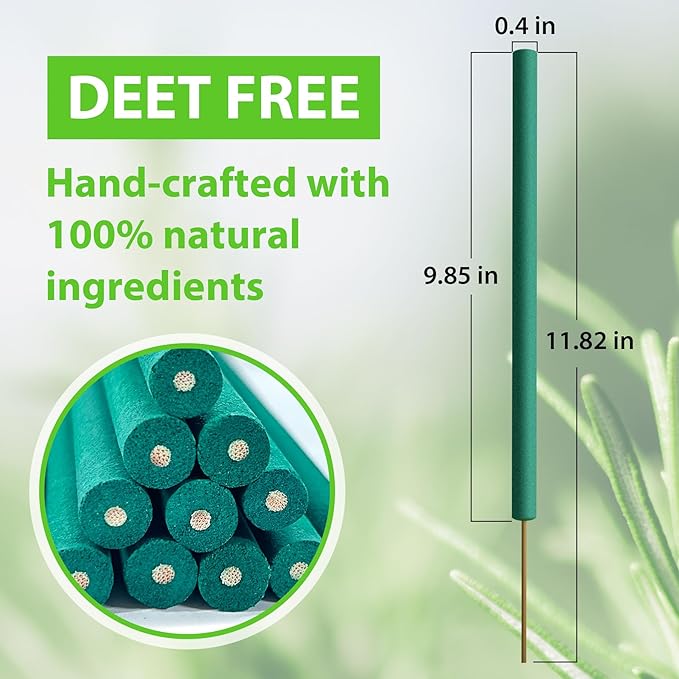 BugBai® Mosquito Repellent Outdoor Patio, 24PCS Natural Citronella Incense Sticks with Plant-Based Essential Oil of Lemongrass Rosemary, DEET-Free 2.5H Protection for Indoor Home Yoga Camping Fishing