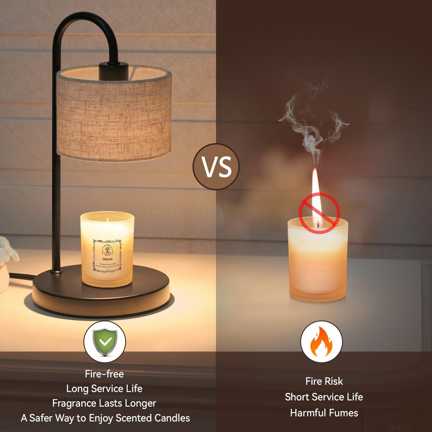 FINCMY Candle Warmer Lamp with Timer, Dimmable Candle Wax Warmer Electric Candle Warmer with Replacement Bulbs, Bedroom Home Decor Compatible with Various Candles (Linen)