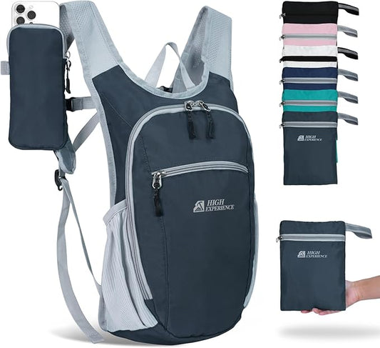 HIGH EXPERIENCE Hiking Backpack 10L/15L Small Daypack Lightweight Packable Travel Foldable Water Resistan for Women Men (Gray, 10L)
