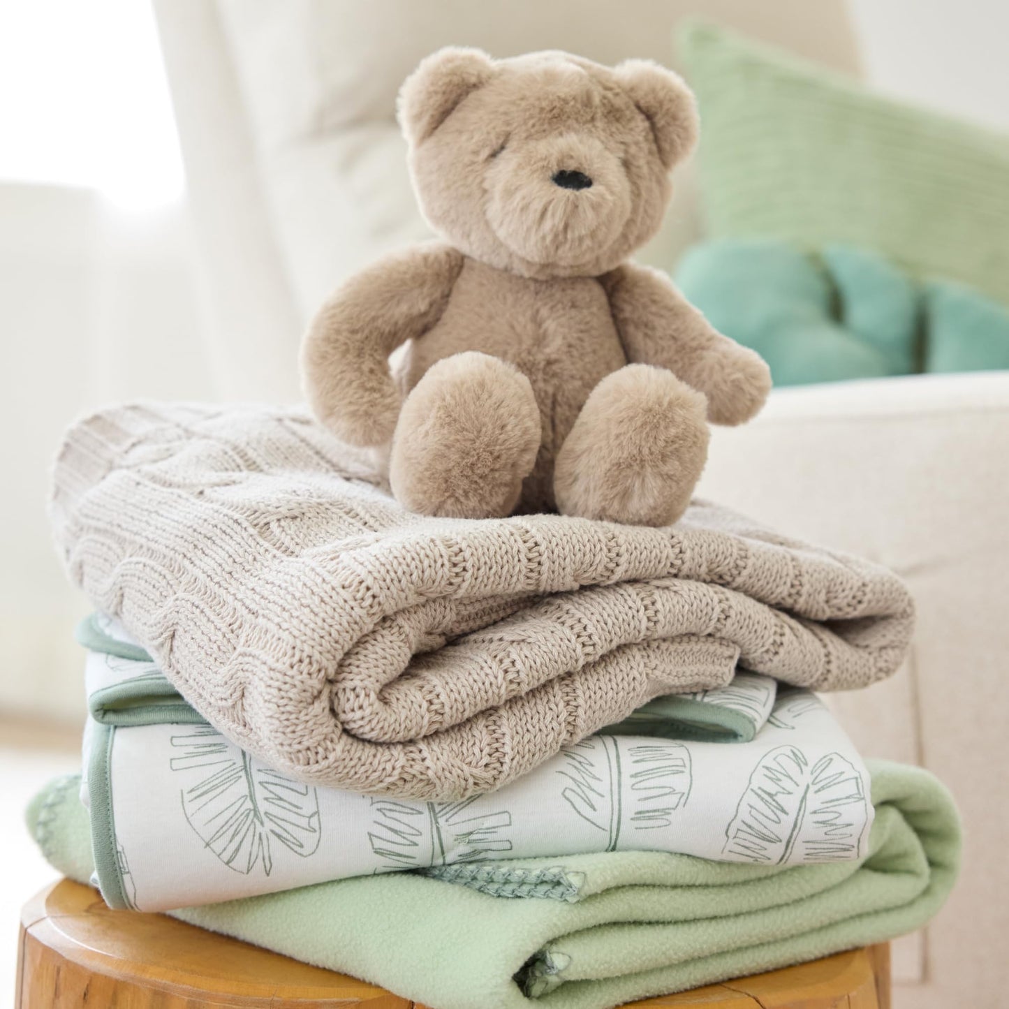 Butterblu Sparrow Sweater Knit Receiving Baby Blanket 100% Organic Cotton Nursery Blanket for Newborn Girls, Boys, Sand, One Size