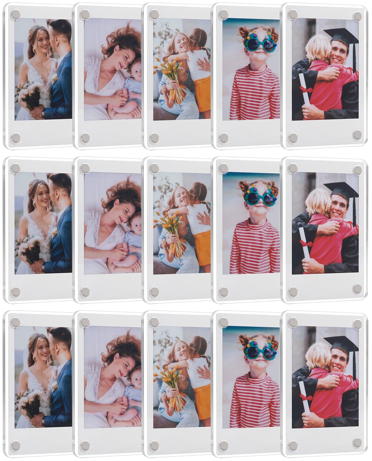 SUNEZLGO 15 Pack Acrylic Fridge Magnetic Frame for Polaroid, 2.36x3.54 In Mini Picture Frames for Fujifilm Instax Mini, Double Sided Photo Refrigerator Magnet Picture Frame Clear Picture Display Frame