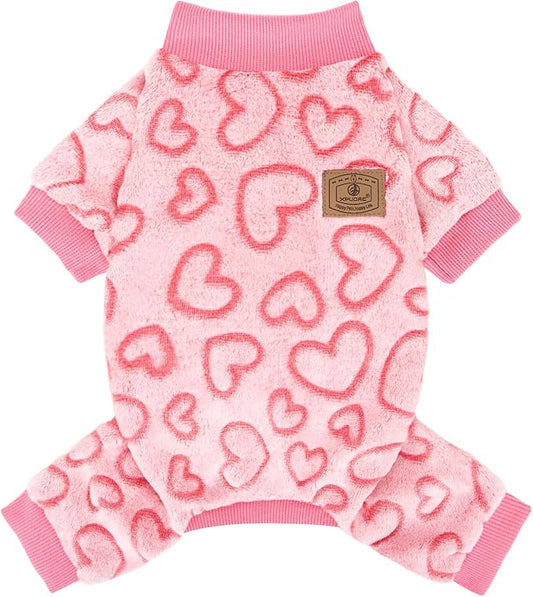 XPUDAC Dog Pajamas Heart Fleece Dog Sweater Winter Puppy Clothes for Small Medium Dogs Girl Pet Holiday Clothes Doggie Outfits for Valentines Day, 2XL