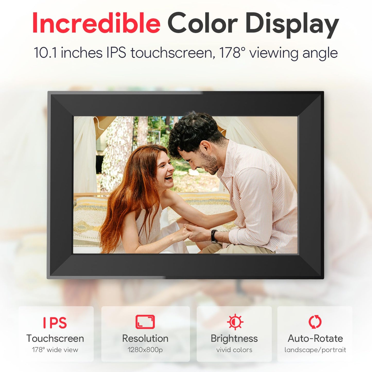 Skyrhyme 10.1 Inch Digital Picture Frame with 32GB Storage, Frameo WiFi Digital Photo Frame, 1280 * 800 IPS Touch Screen, Auto-Rotate Slideshow, Easy to Share Photo/Video via Free App